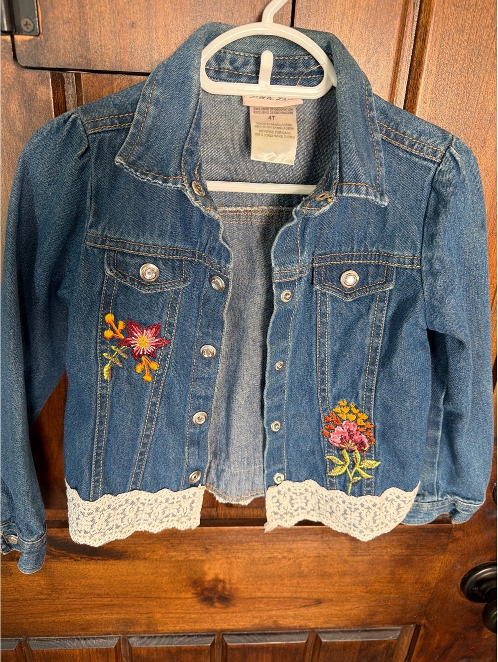Little Lass Girls 4T Denim Jacket with Floral Embroidery and Lace Trim